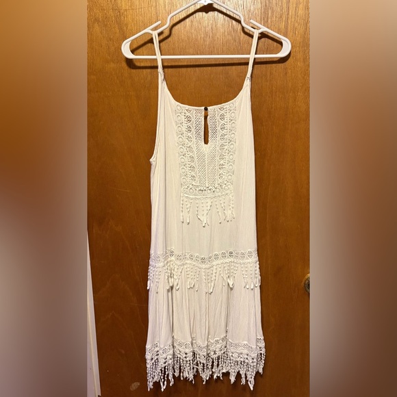 American Eagle Outfitters Dresses & Skirts - American Eagle Outfitters Cream Spaghetti Strap Dress with Tassel Detail